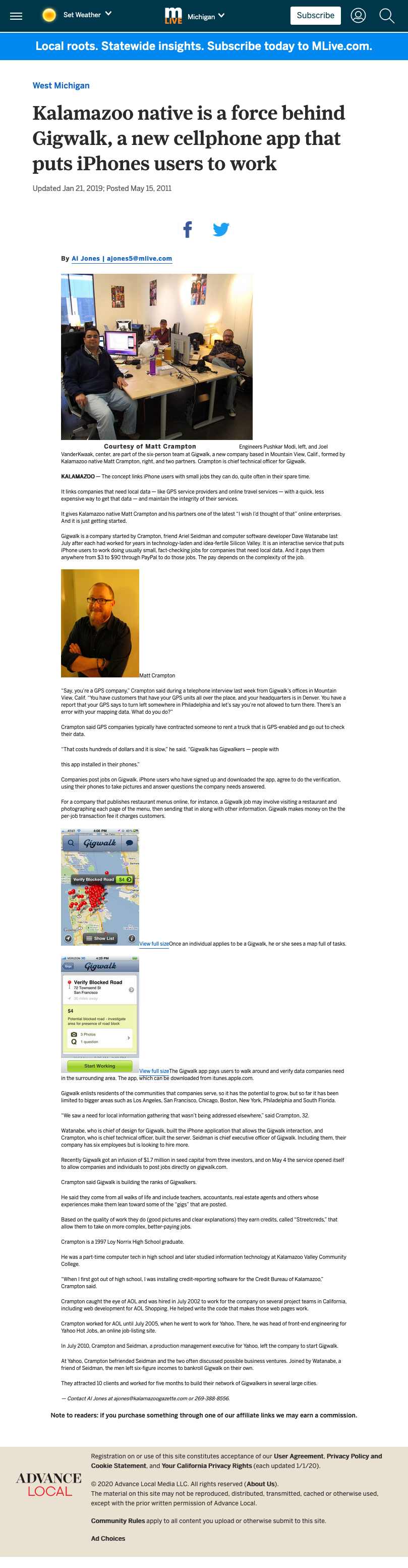 Screenshot of MLive Interview with Matt Crampton